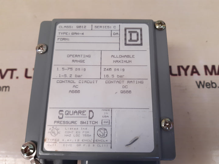 Square d 9012 gaw-4 ser.c pressure switch