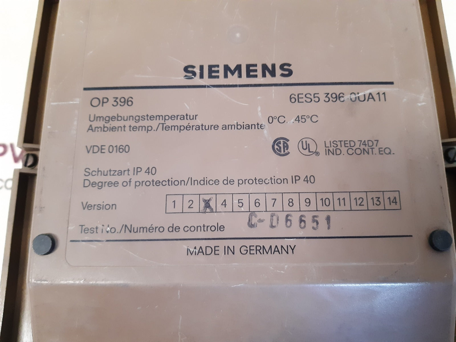 Siemens simatic op396 6es5 396 0ua11 operator panel version: 3