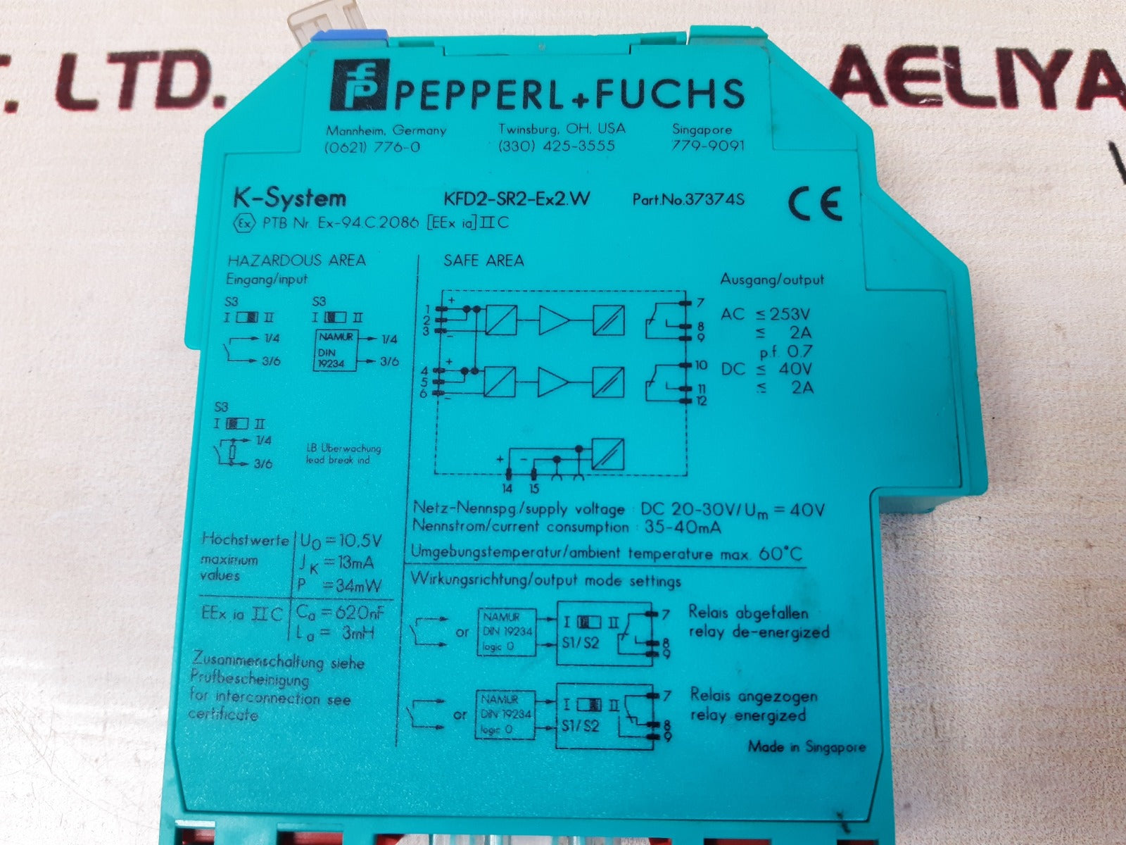 Pepperl+fuchs k-system kfd2-sr2-ex2.w safety barrier module