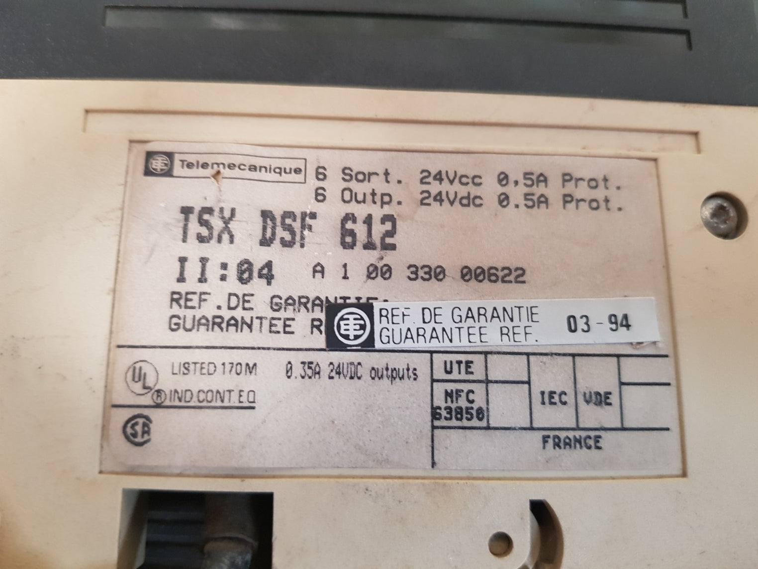 Telemecanique Tsxdsf612 Output Module 0.35A 24Vdc