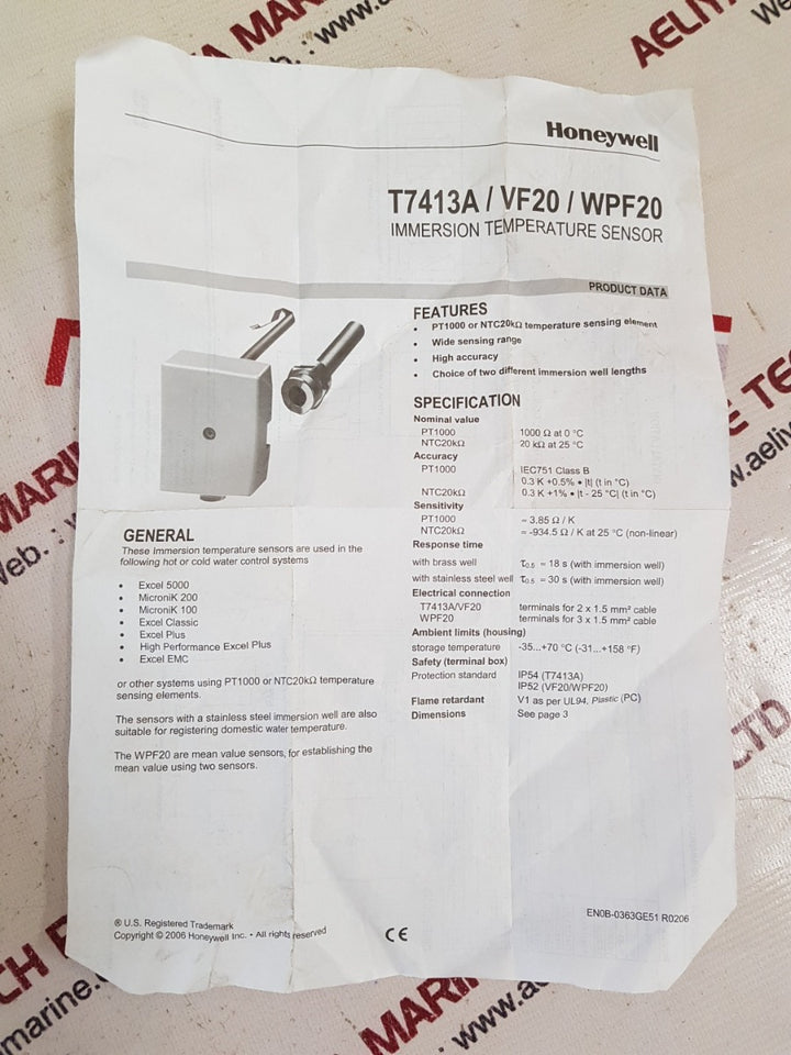 Honeywell vf20t immersion temperature sensor