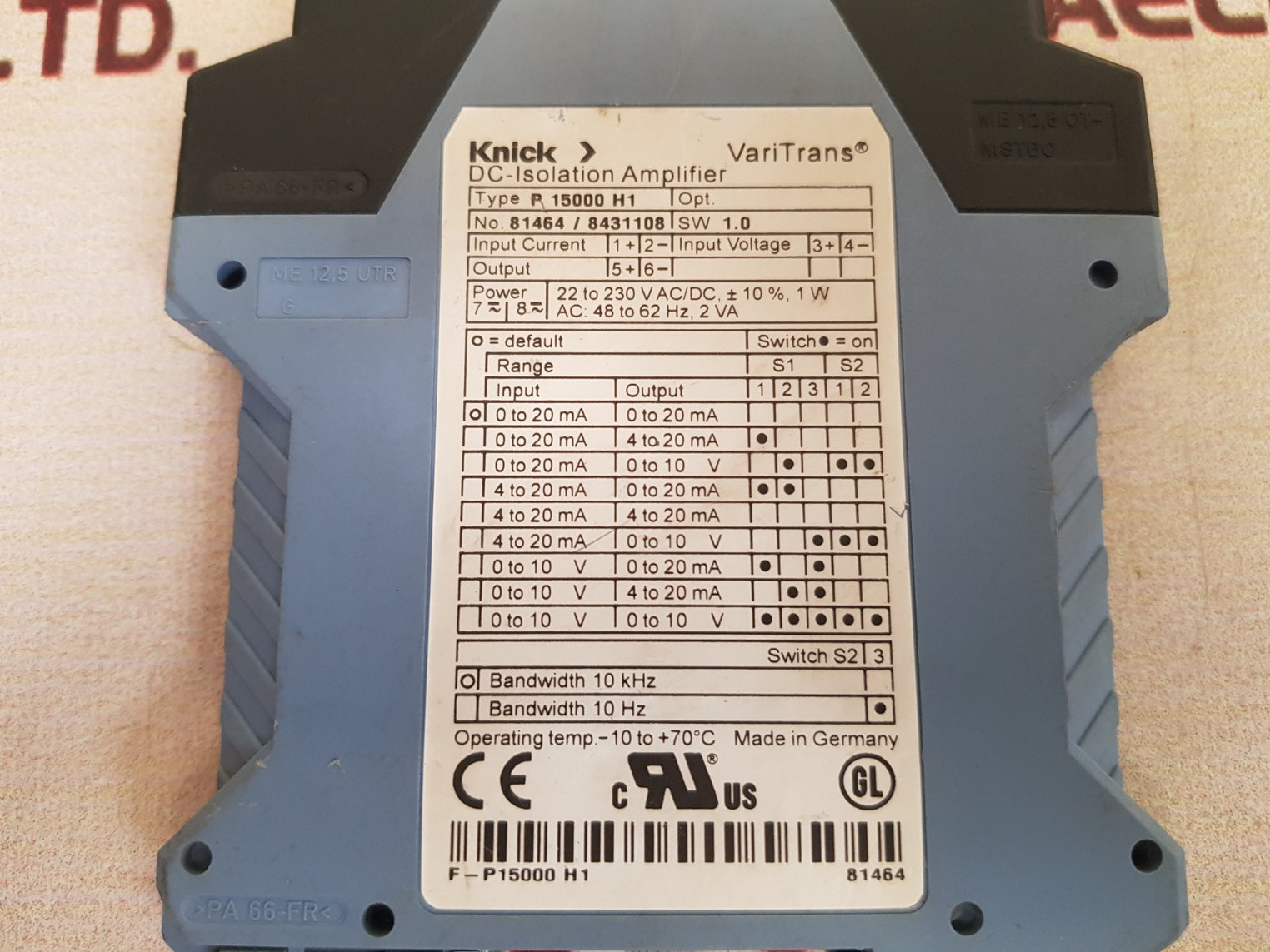 Knick P-15000 H1 Dc-isolation Amplifier Temp. -10 To+70°C