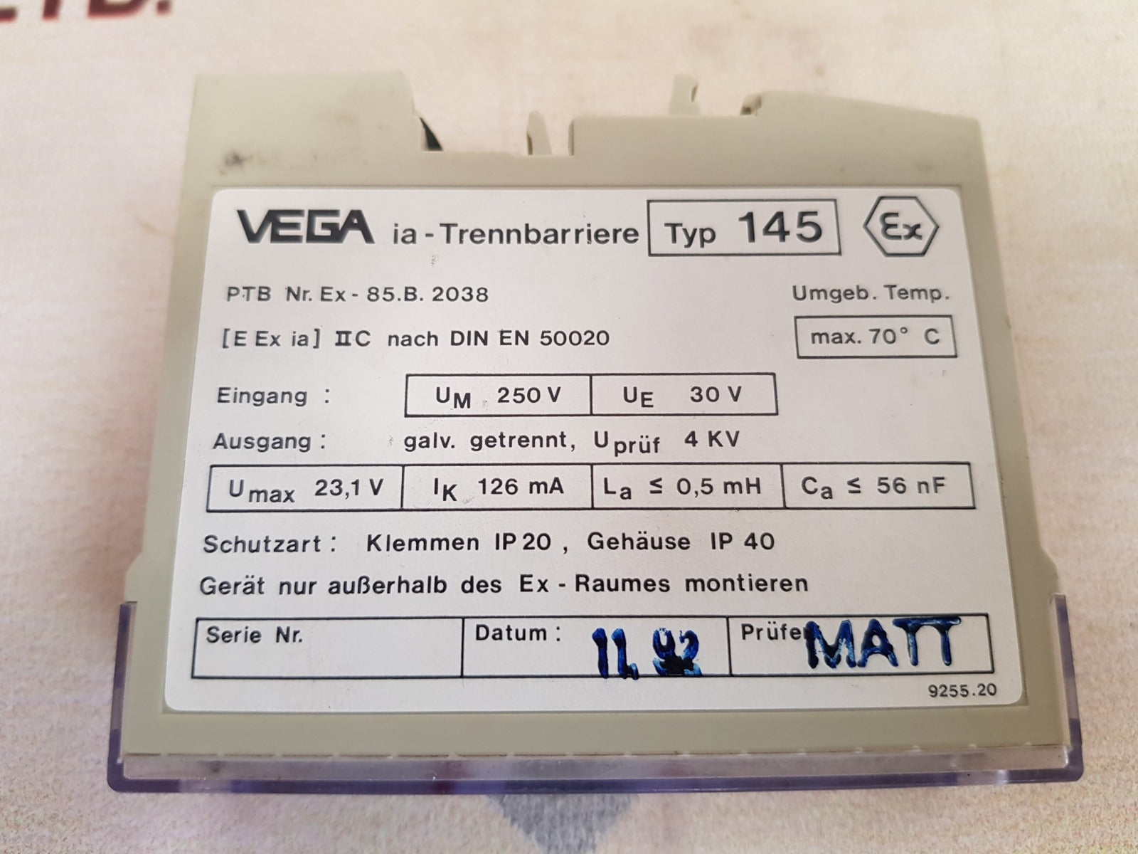 Vega 145 Ia Isolation Barrier Ip40 70°C