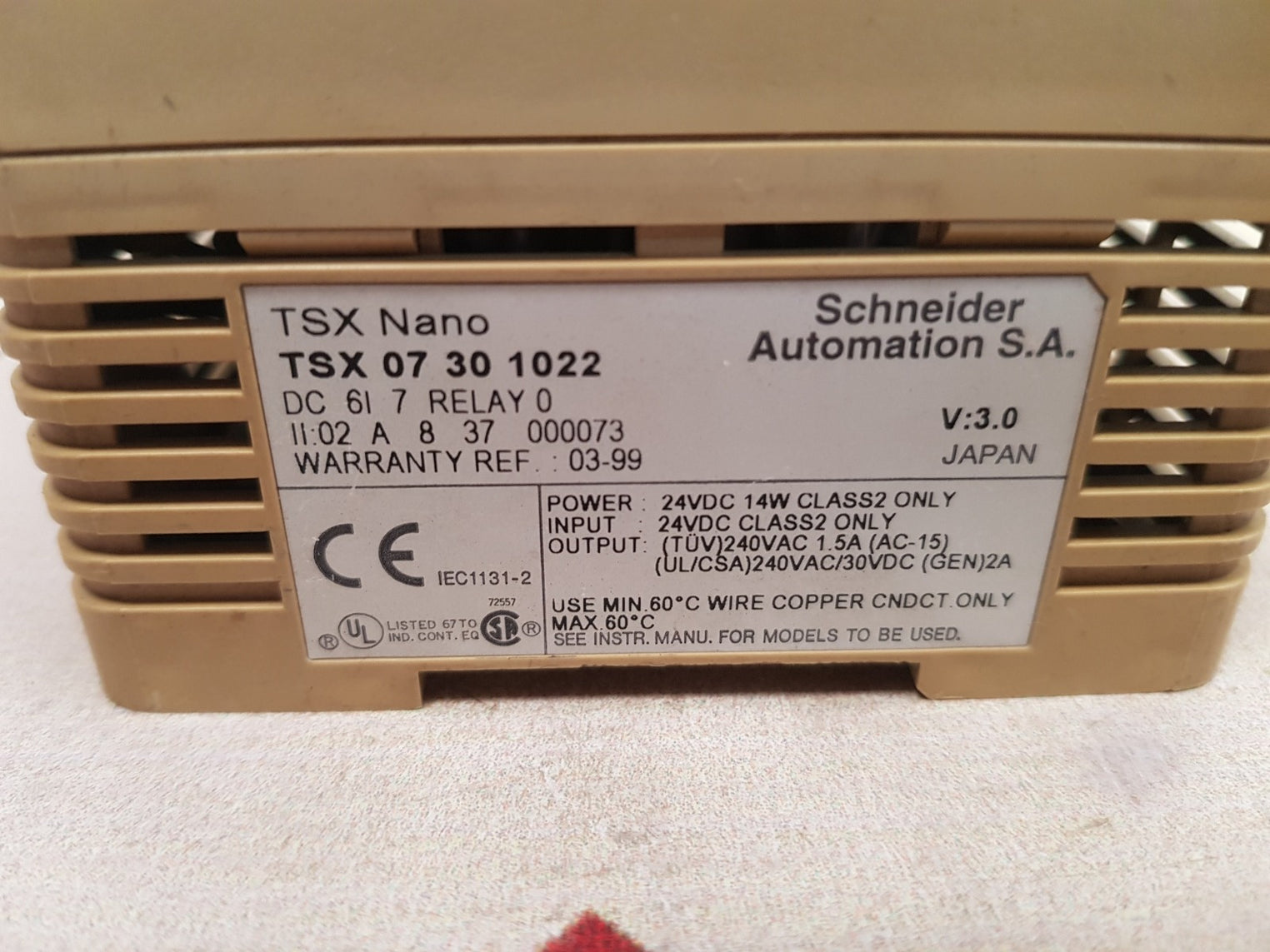 Telemecanique Tsx 07 30 1022 Modicon Plc I/O Module 24Vdc