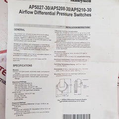 Honeywell ap5027-30 airflow differential pressure switches