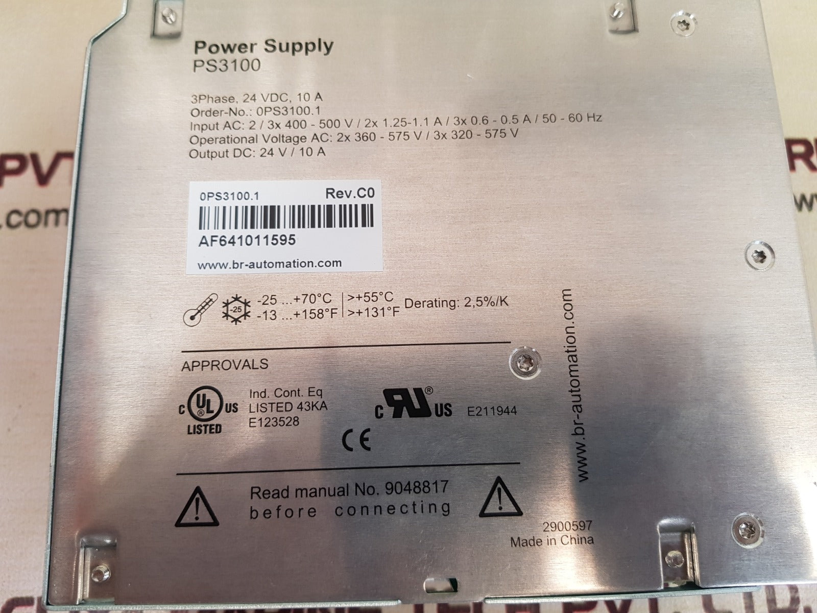 B&R Automation Ps3100 3Phase Power Supply 24Vdc, 10A