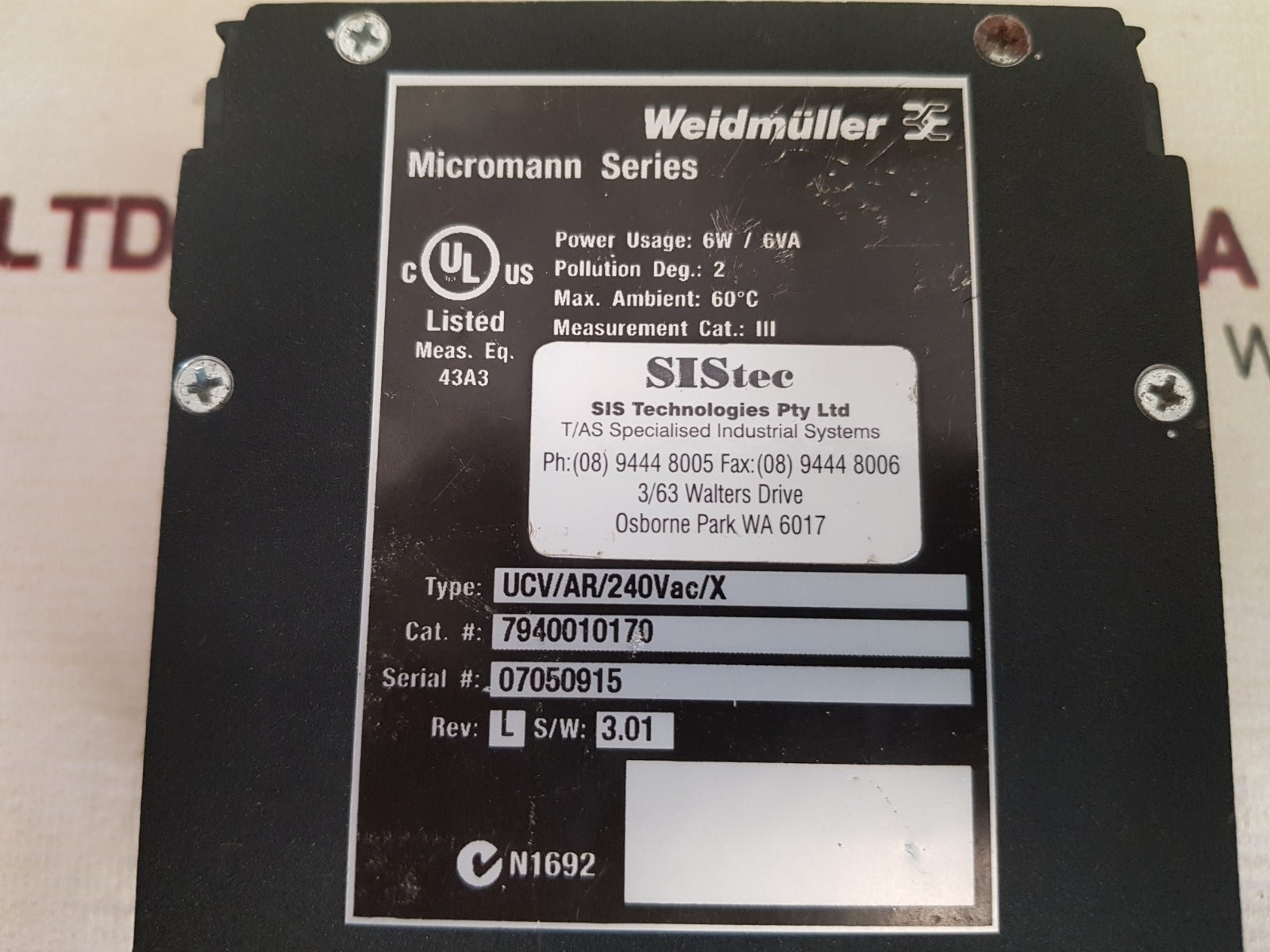 Weidmuller Ucv/Ar/240Vac/X Analog Signal Conditioner Isolator 7940010170