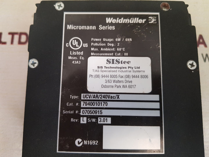 Weidmuller Ucv/Ar/240Vac/X Analog Signal Conditioner Isolator 7940010170