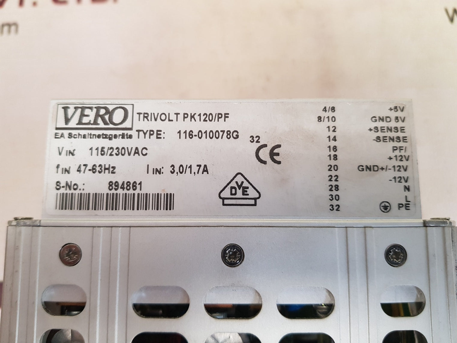Vero electronics trivolt pk120/pf power supply 116-010078g