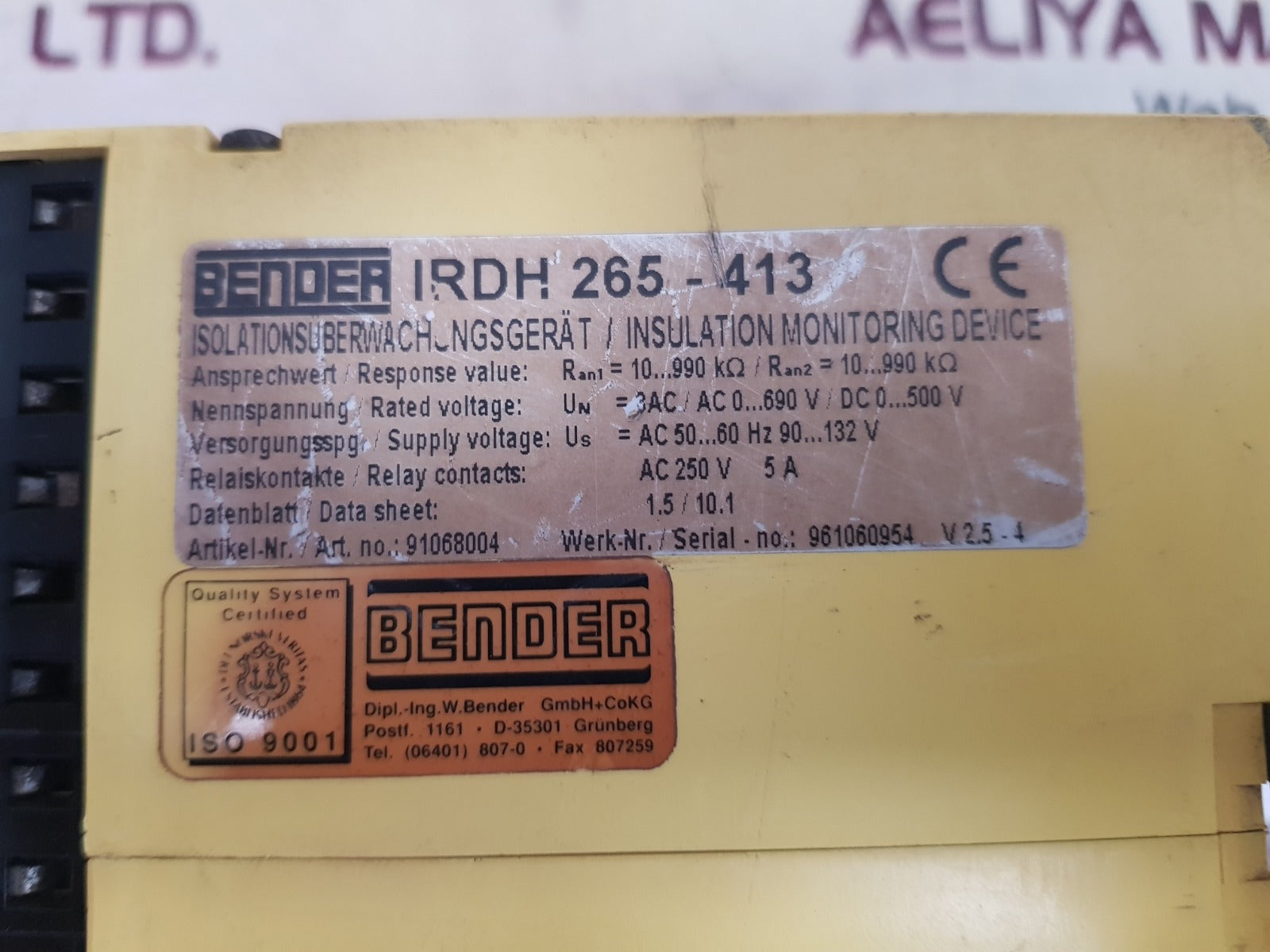 Bender Irdh 265-413 Insulation Monitoring Device Ac 250V 5A