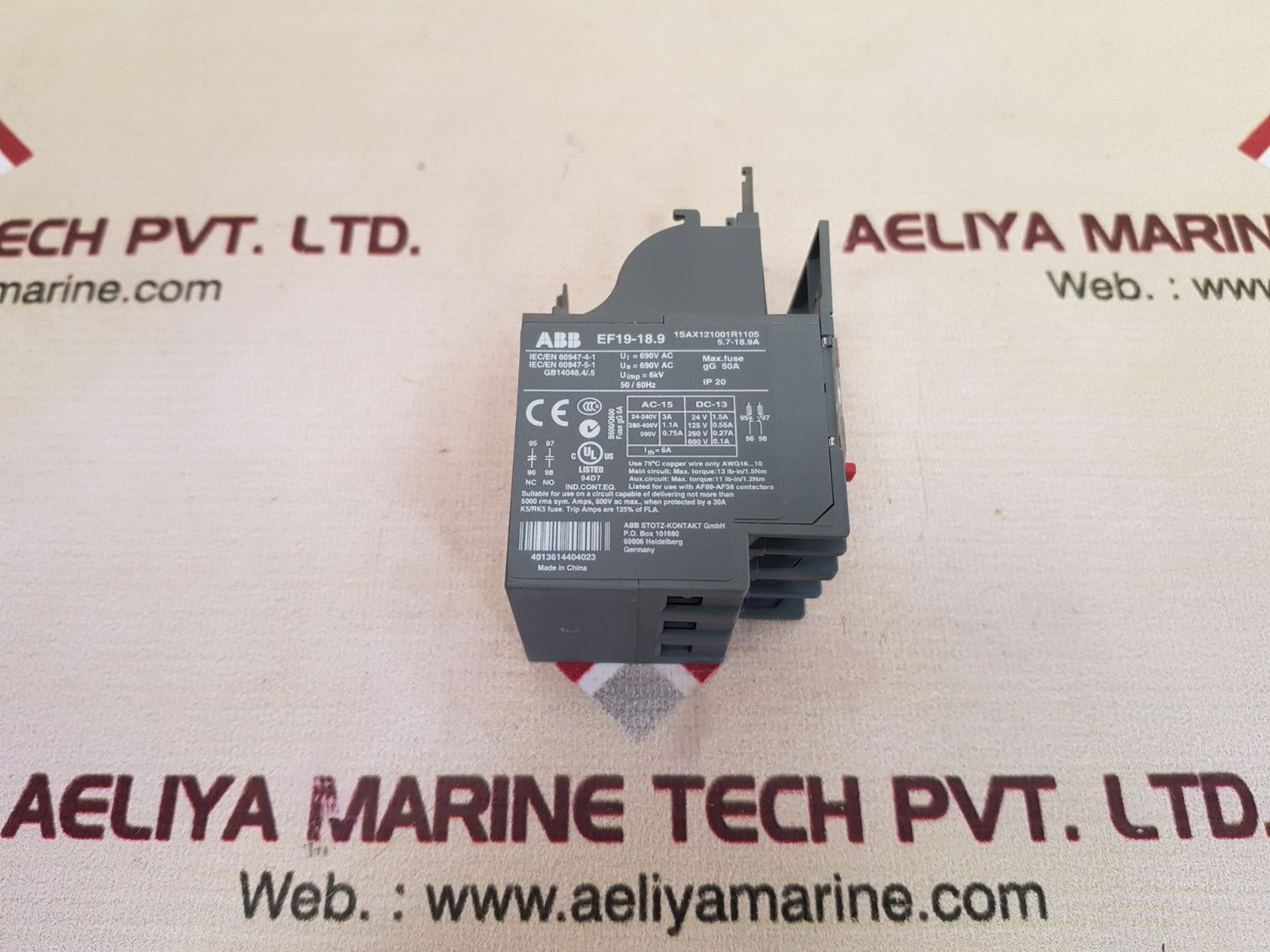 Abb Ef19-18.9 Overload Relay 1Sax121001R1105