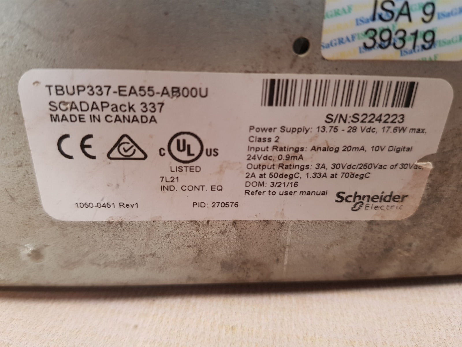 Schneider Electric Scadapack 337 Remote Telemetry Unit Tbup337-ea55-ab00U