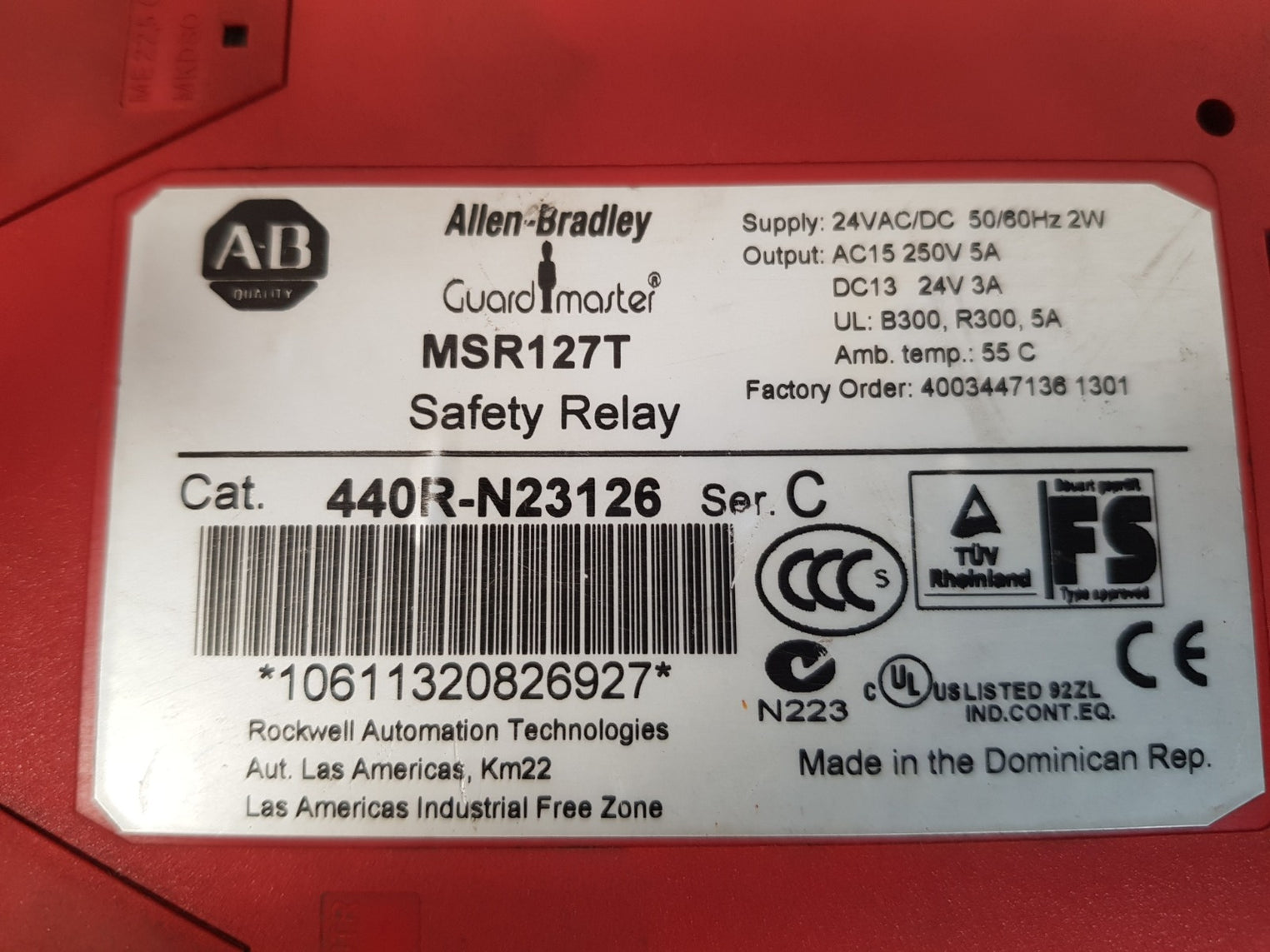 Allen-bradley Guard Master Msr127T 440R-n23126 Ser. C Safety Relay