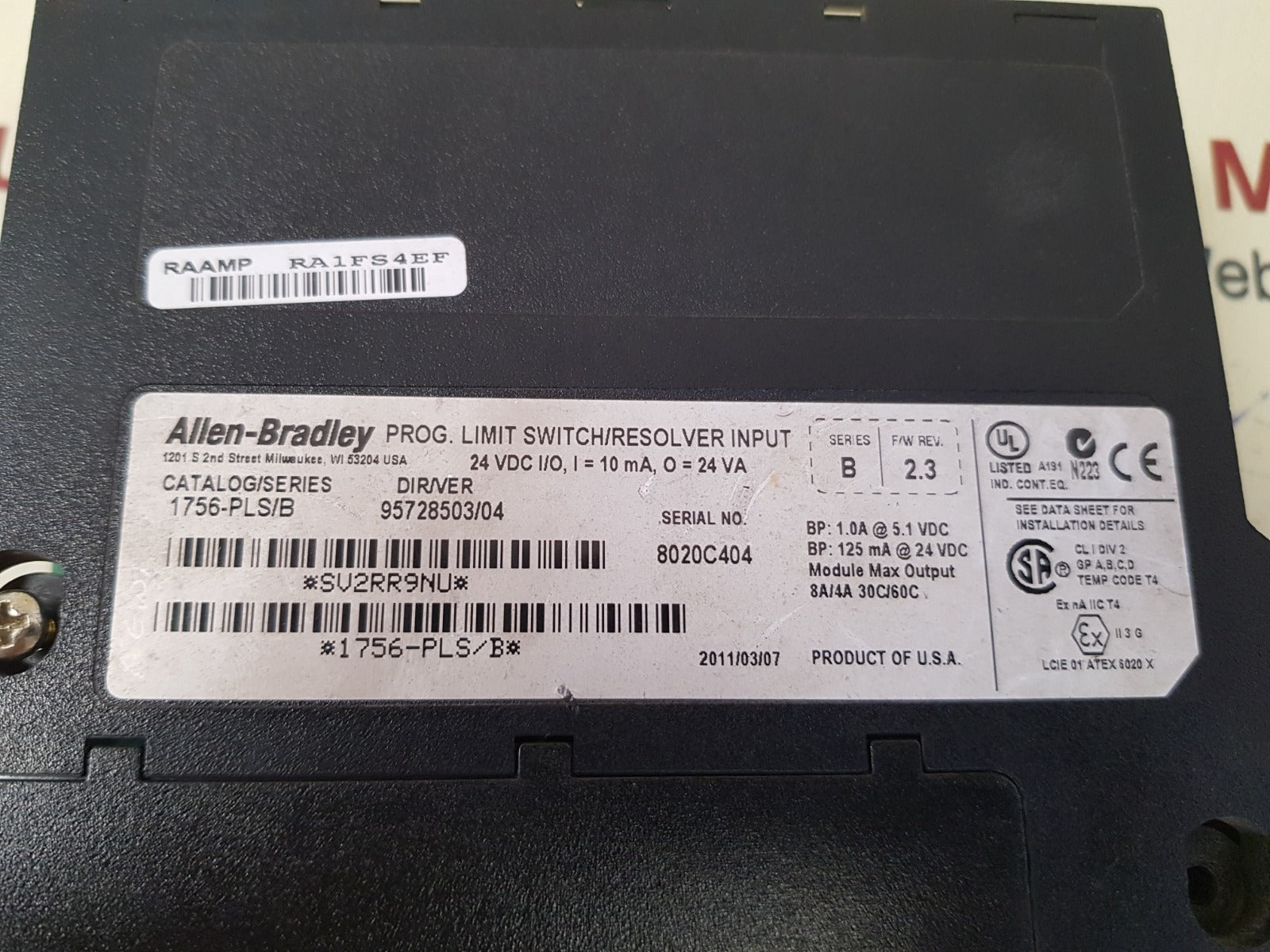Allen Bradley 1756-pls /B Controllogix Programmable Limit Switch