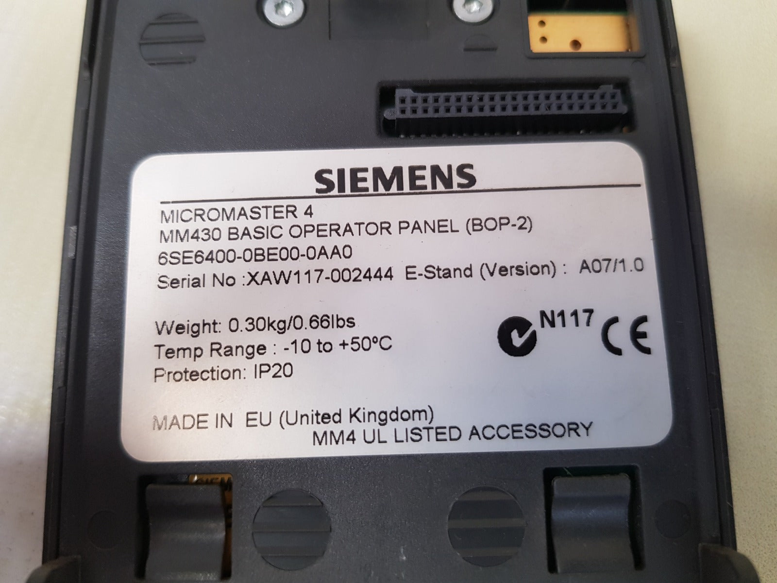Siemens micromaster 4 6se6400-0be00-0aa0 mm430 basic operator panel