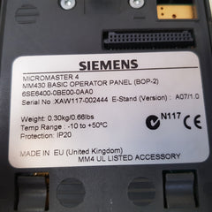 Siemens micromaster 4 6se6400-0be00-0aa0 mm430 basic operator panel