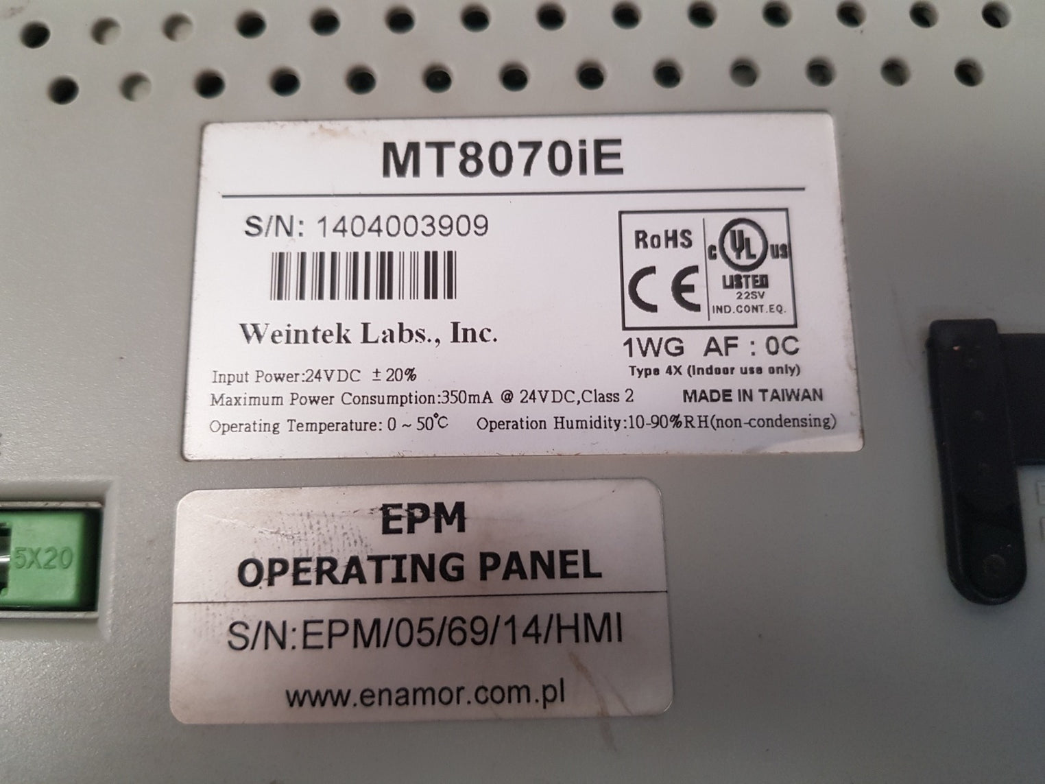 Weintek Mt8070Ie Operating Touch Screen Panel Temp 0-50°C