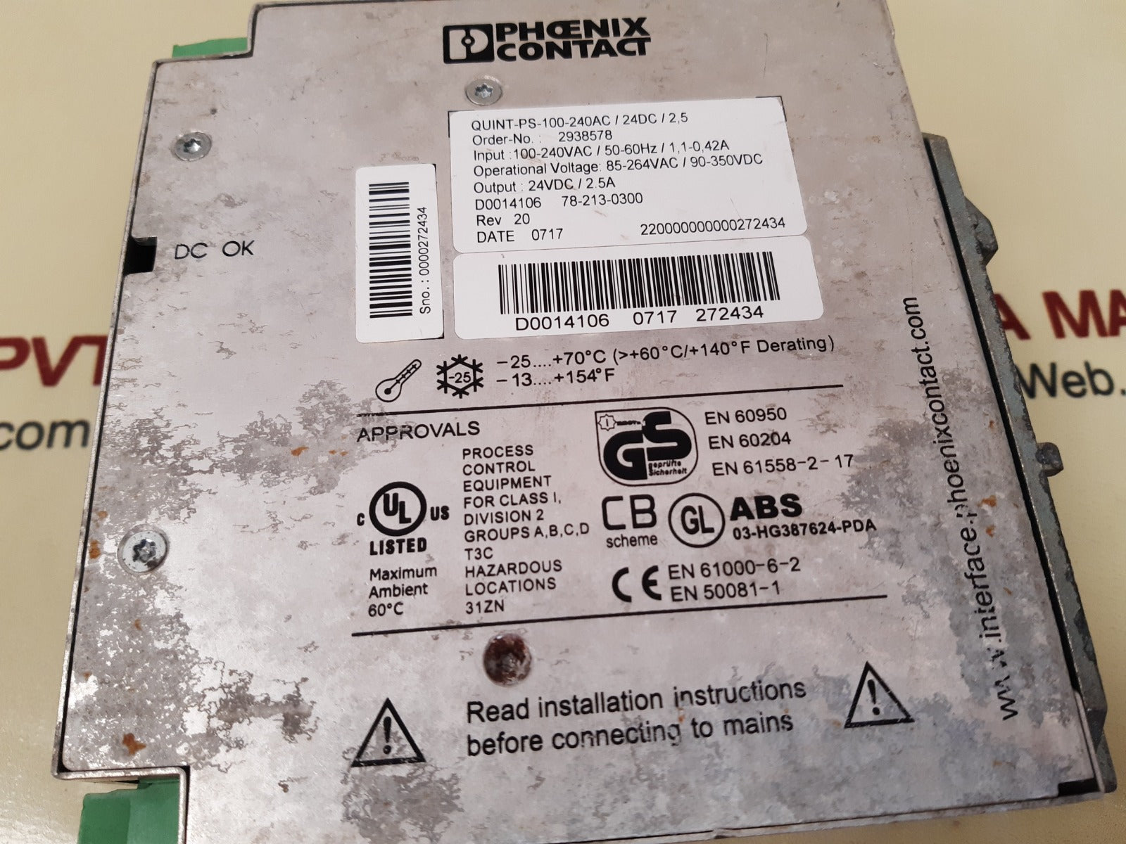 Phoenix Contact Quint-ps-100-240Ac/24Dc/2,5 Power Supply 2938578