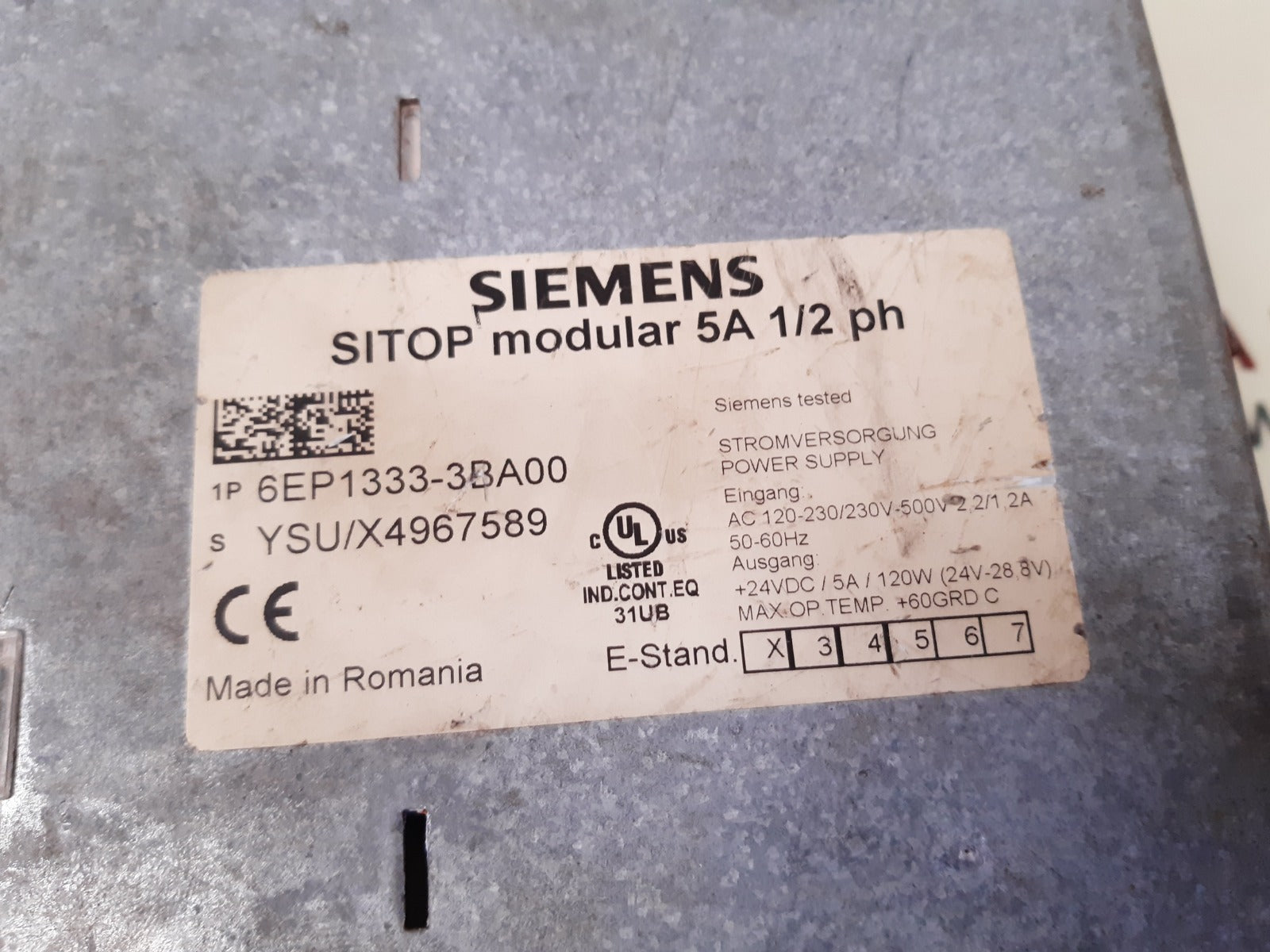 Siemens 6Ep1 333-3Ba00 Power Supply Sitop Modular 5A 1/2 Ph