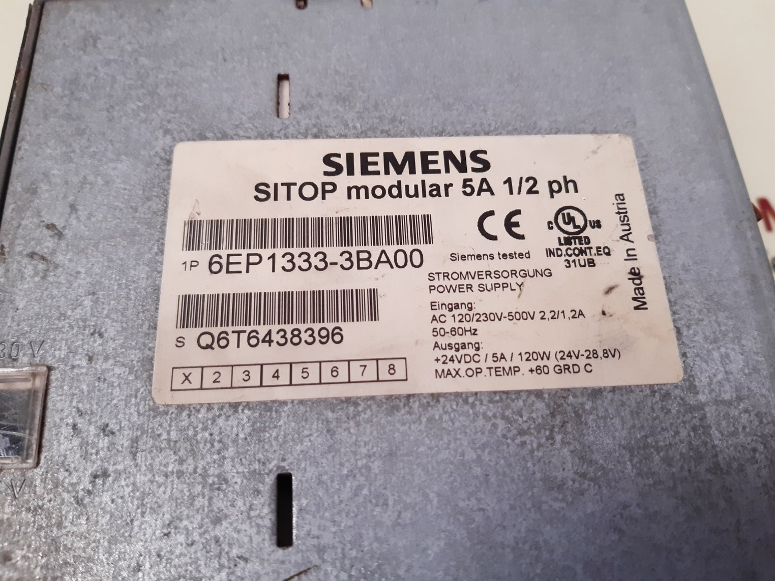Siemens 6Ep1 333-3Ba00 Power Supply 50/60Hz