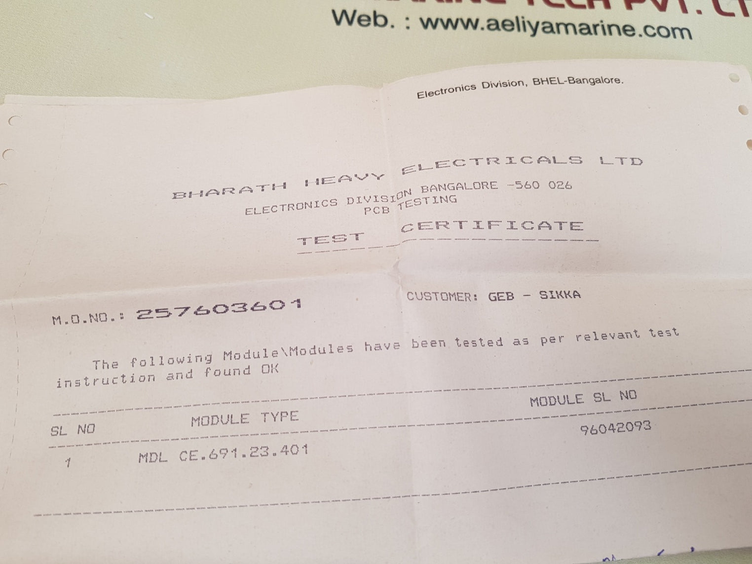 Bhel Vu-11 Pcb Card Ce 691-23-401