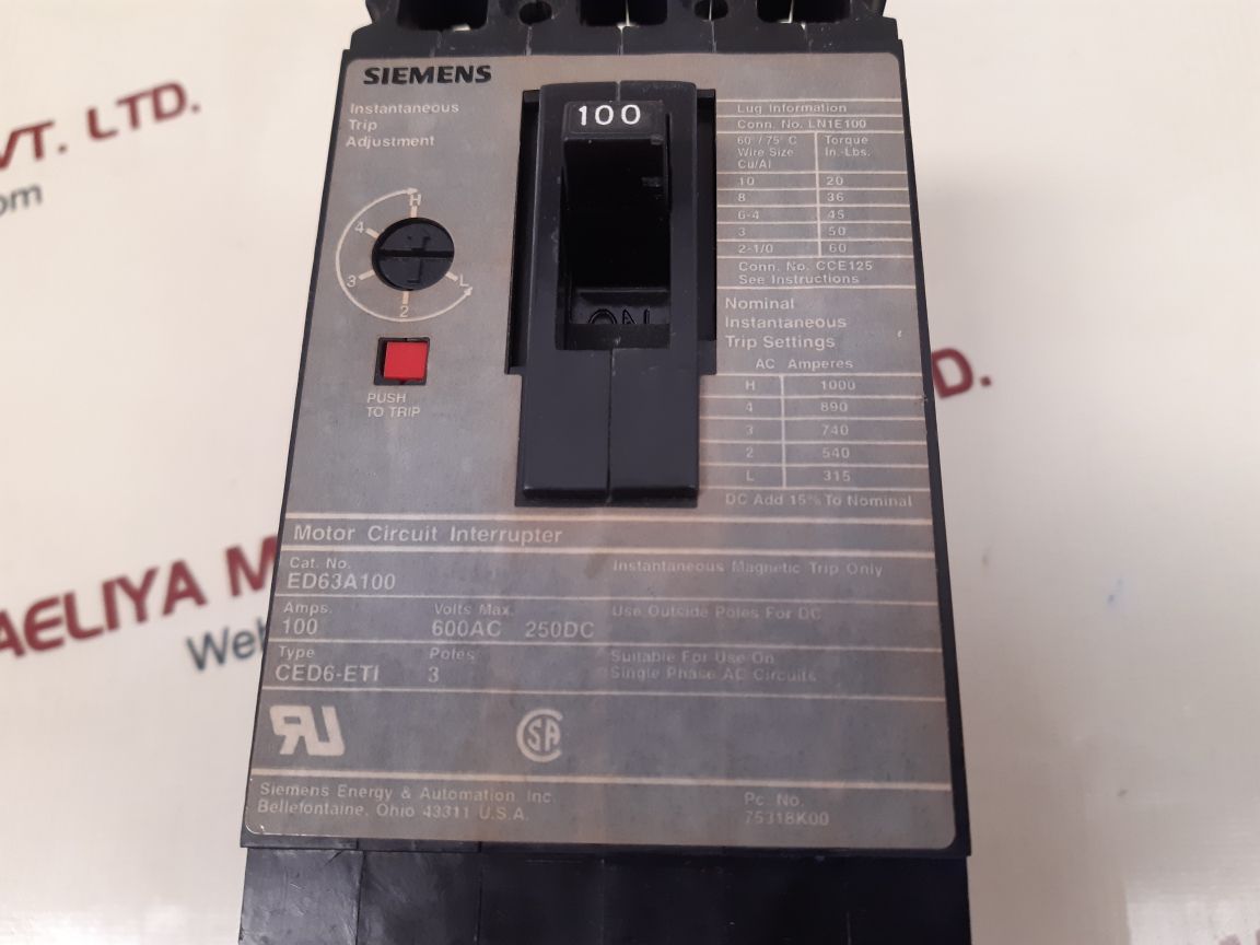 Siemens ed63a100 circuit breaker ced6-eti
