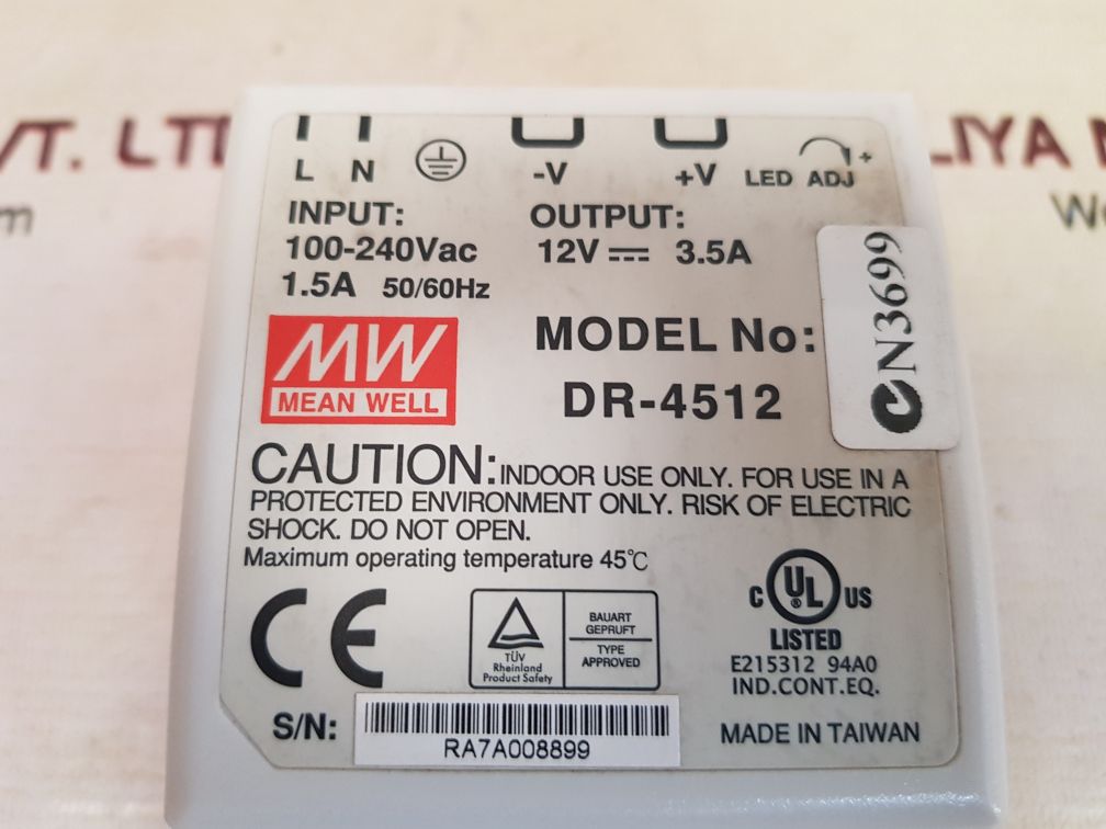 Mean well dr-4512 power supply 1.5a 50/60hz 12v 3.5a
