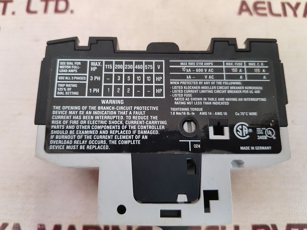 Klockner moeller pkzm0-16 motor protective/ starter switch