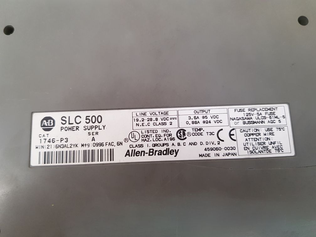 Allen-bradley 1746-p3 ser: a slc 500 power supply