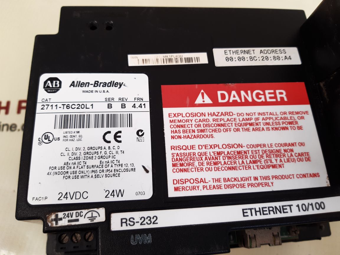 Allen-bradley 2711-t6c20l1 ser b rev b touch screen panel