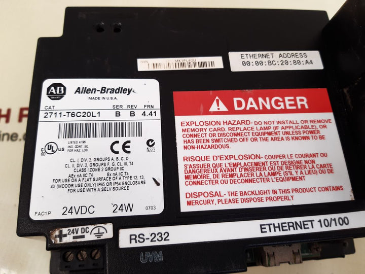 Allen-bradley 2711-t6c20l1 ser b rev b touch screen panel