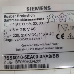 Siemens 7ss6010-5ea00-0aa0/bb busbar protection