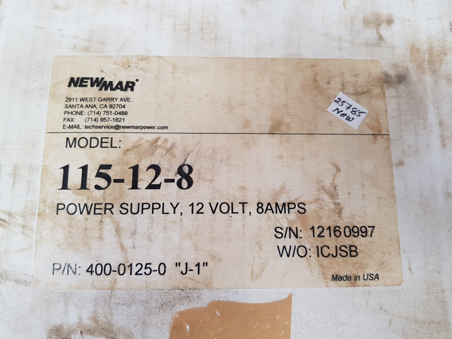 Newmar 115-12-8 dc power supply 12 volt, 8amps