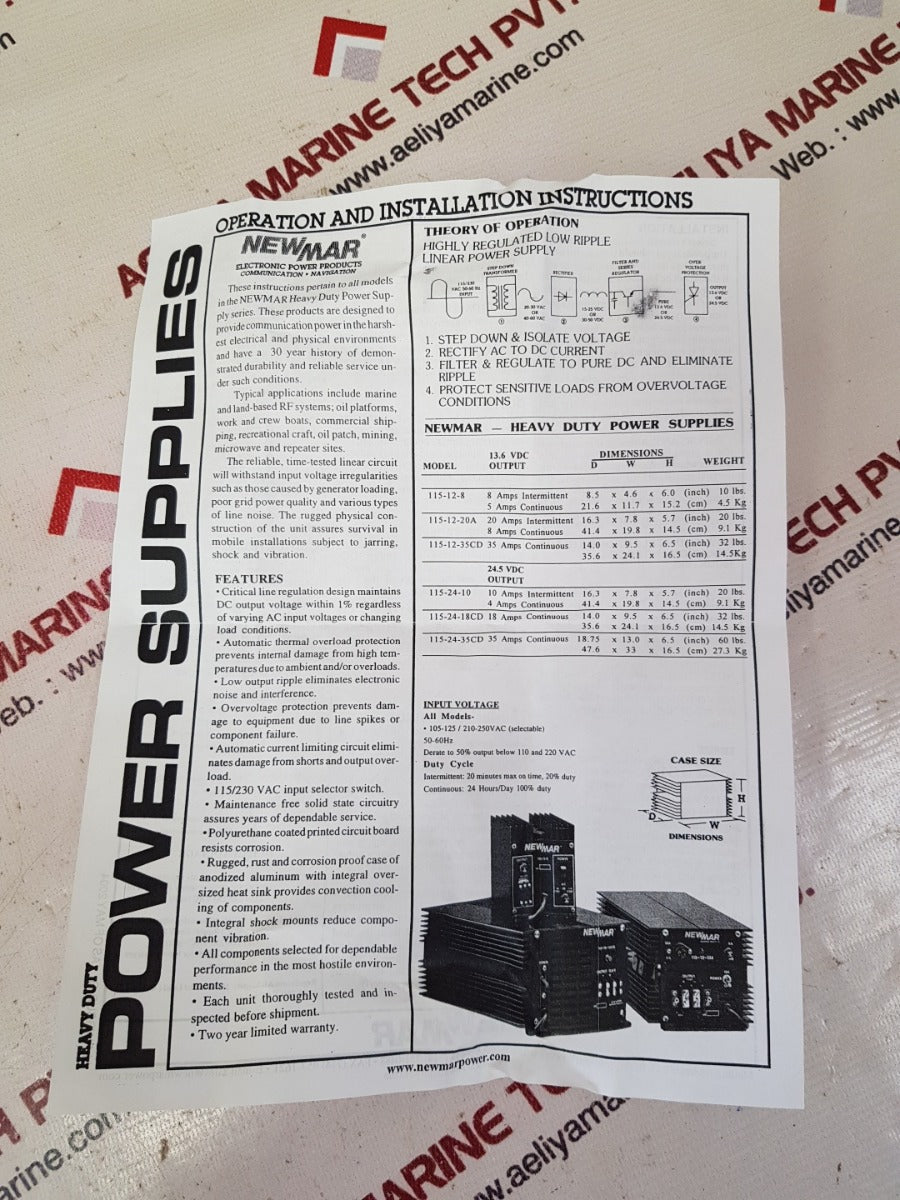 Newmar 115-12-8 dc power supply 12 volt, 8amps