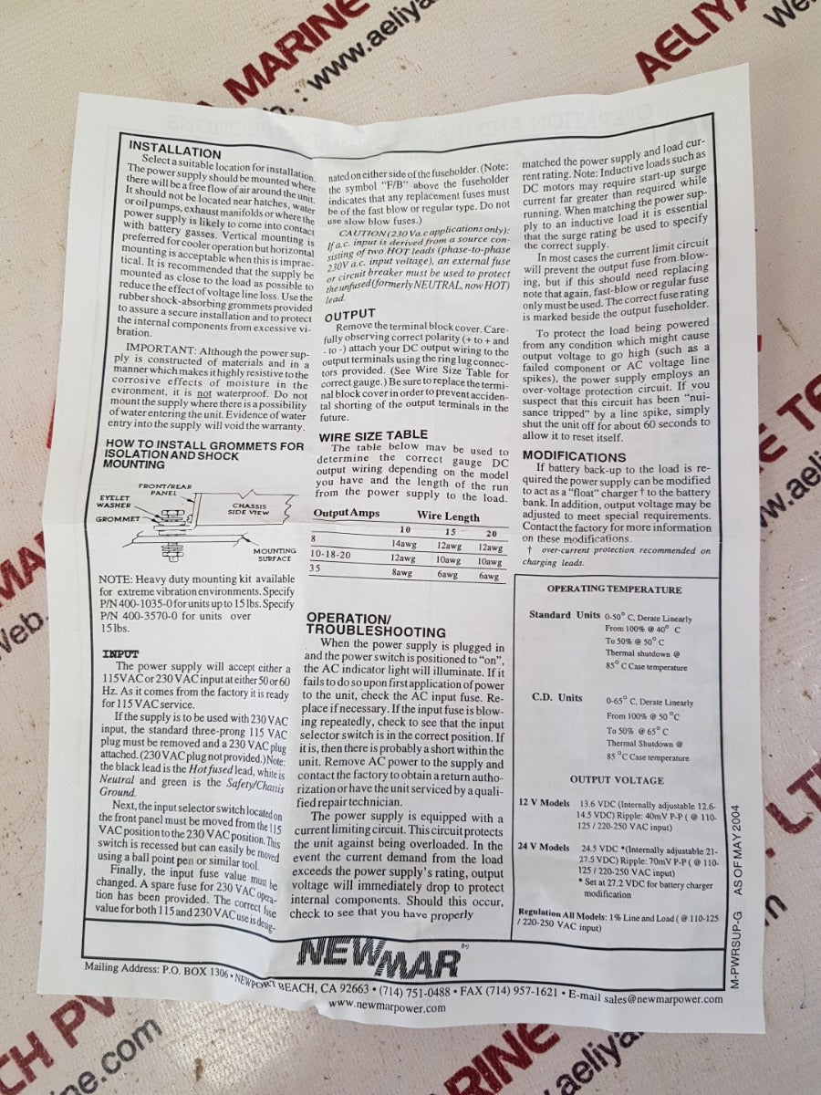 Newmar 115-12-8 dc power supply 12 volt, 8amps