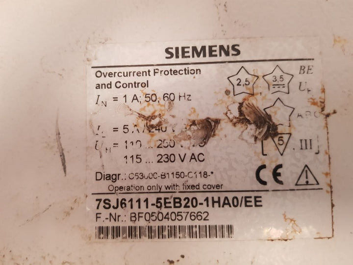 Siemens siprotec 7sj6111-5eb20-1ha0/ee overcurrent protection and control relay 
