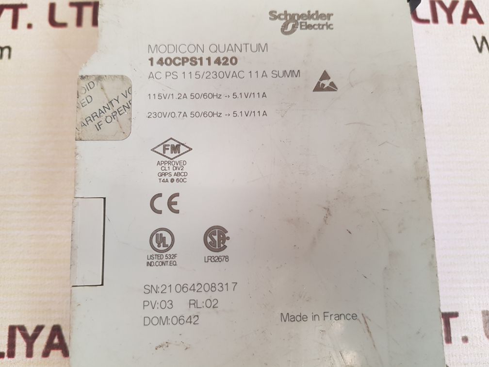 Schneider modicon quantum 140cps11420 power supply pv: 03 rl: 02
