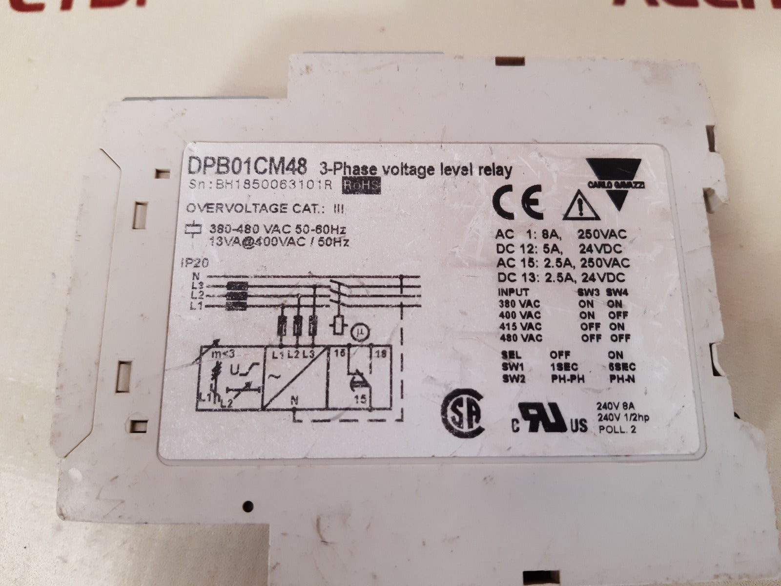 Carlo gavazzi dpb01cm48 3-phase voltage level relay
