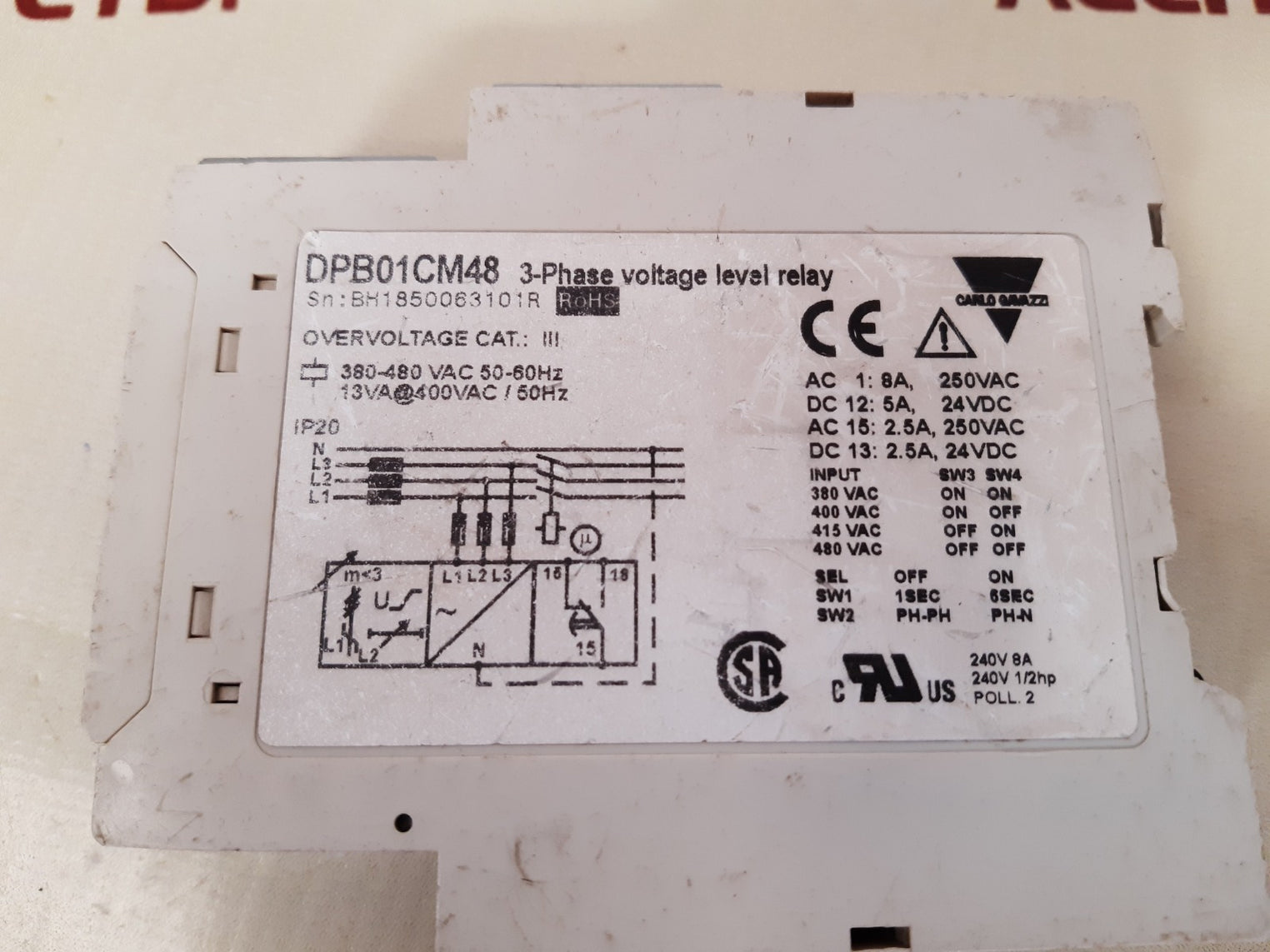 Carlo gavazzi dpb01cm48 3-phase voltage level relay
