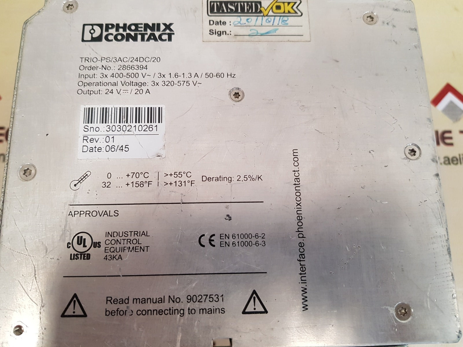 Phoenix contact trio-ps/3ac/24dc/20 power supply