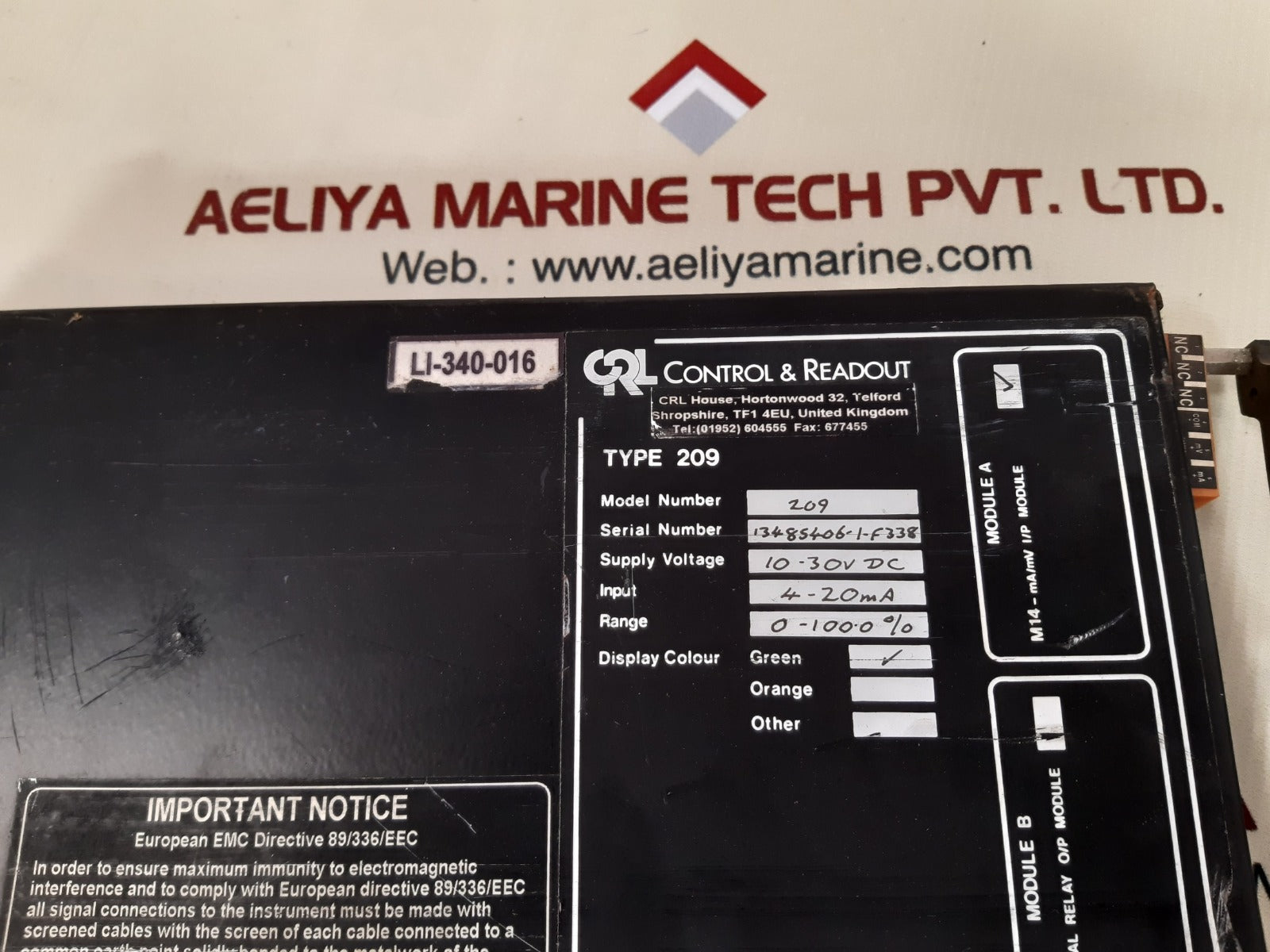 Control & readout 209 control and readout module range 0-100 %