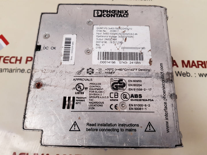 Phoenix contact quint-ps 3x400-500 ac/24 dc/10 power supply