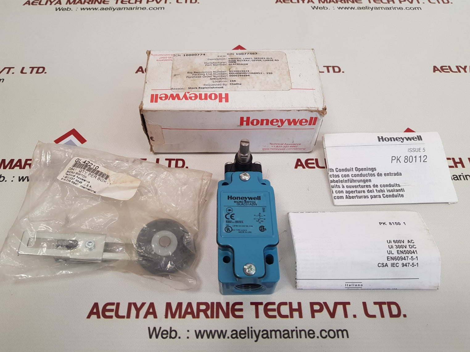 Honeywell glac01a2w micro limit switch with roller with box