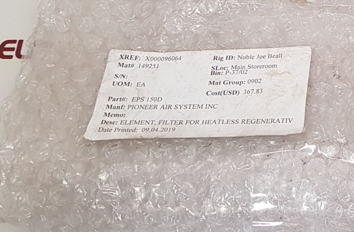 Pioneer eps150d non-asme particulate filter