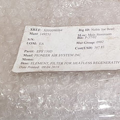 Pioneer eps150d non-asme particulate filter