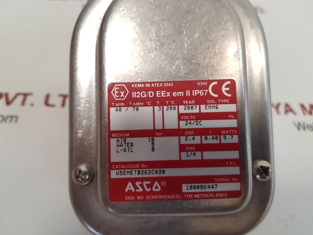 Asco wsemetb262c020 solenoid valve