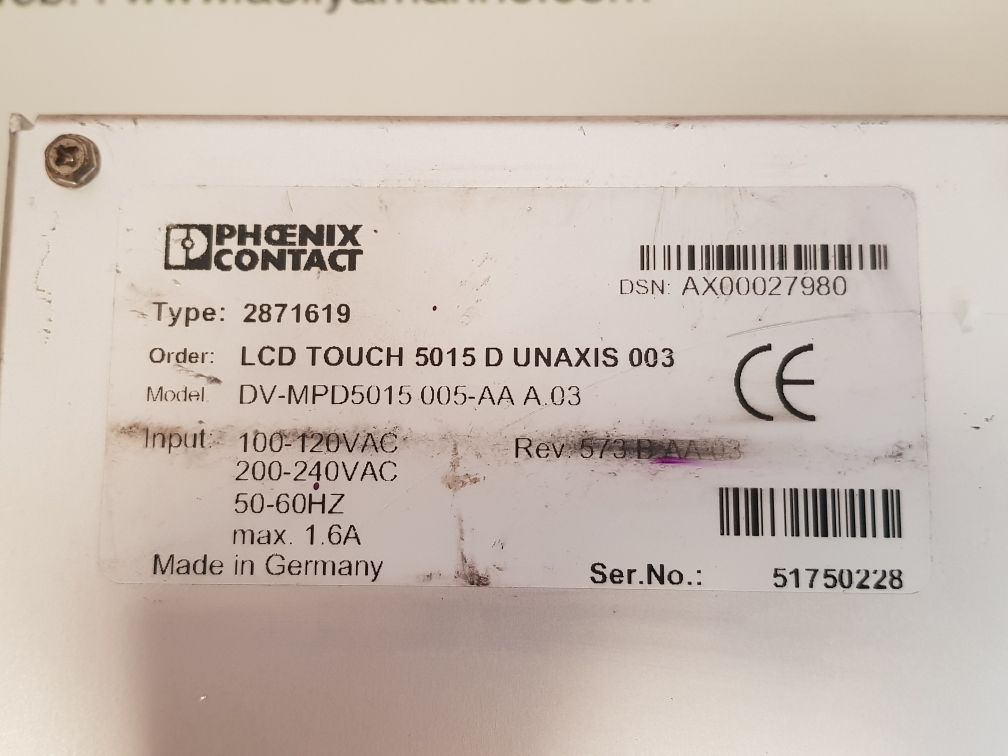 Phoenix contact 2871619 touch screen panel dv-mpd5015 005-aa a.03