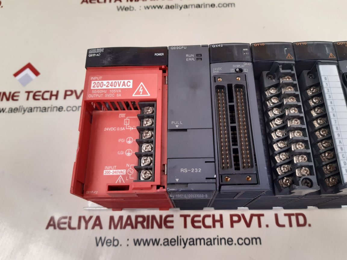 Mitsubishi melsec q61p-a2,q00cpu,qx42,qy10,qd75p4,qj71c24n-r2 module rack