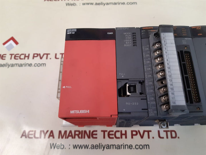 Mitsubishi melsec q61p-a2,q02hcpu,q68davn,qd75p4,qd75p2,qj61bt11n module rack