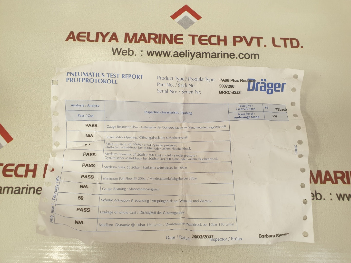 Drager pa90 plus pressure reducer 3337260